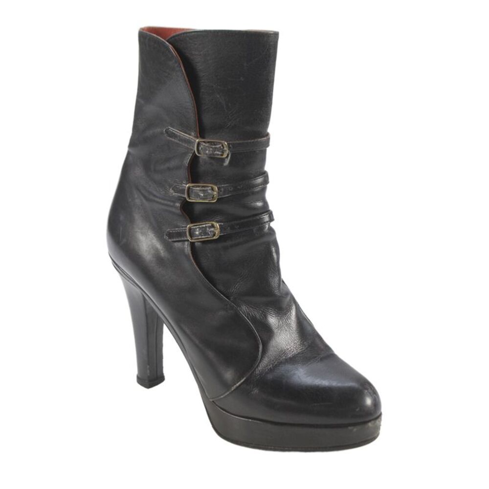 Marc Jacobs Womens Leather Low Platform Ankle Boots Black Size 36.5 6.5